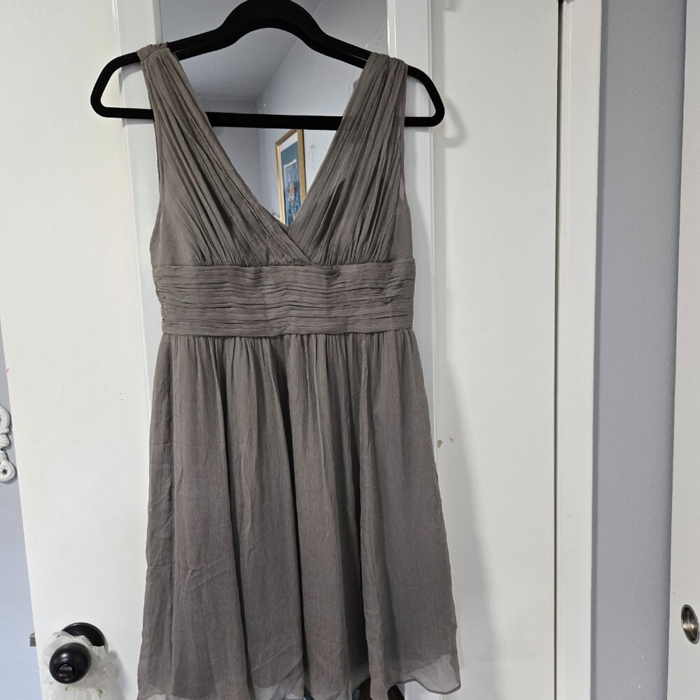 J Crew Grey pleated silk chiffon cocktail dress NWT